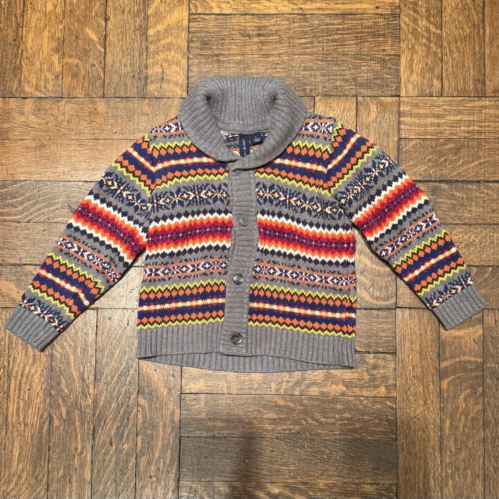 Janie and Jack Gray Fair Isle Cotton Toddler’s Cardigan Sweater Size 3